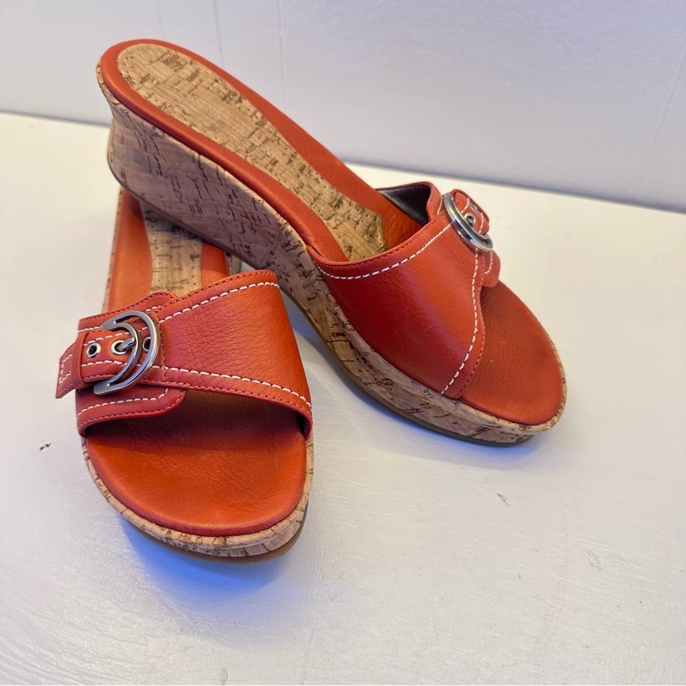 Antonio Melani Logan Orange Leather Cork Wedge Sandals Slides Women's Size 7.5 M